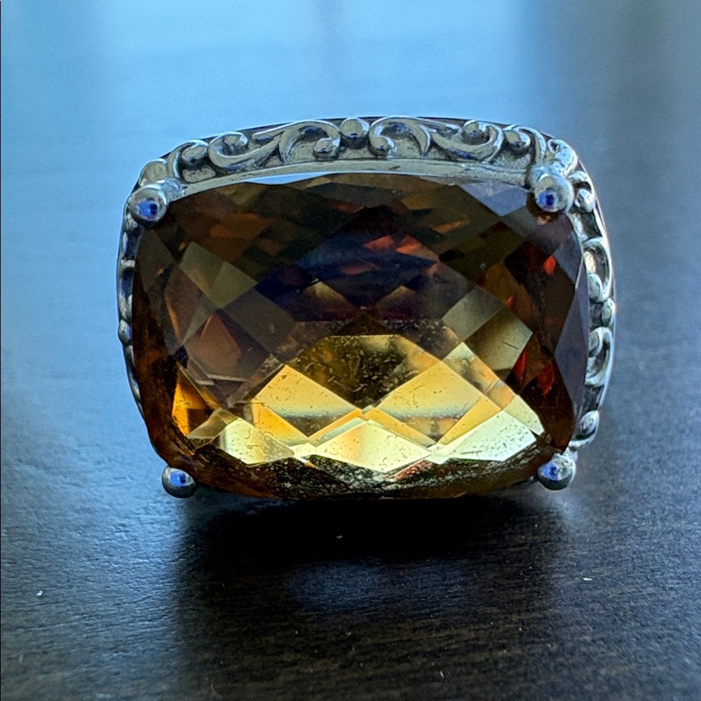 Enamel with Citrine on Sterling Silver Filigree Ring